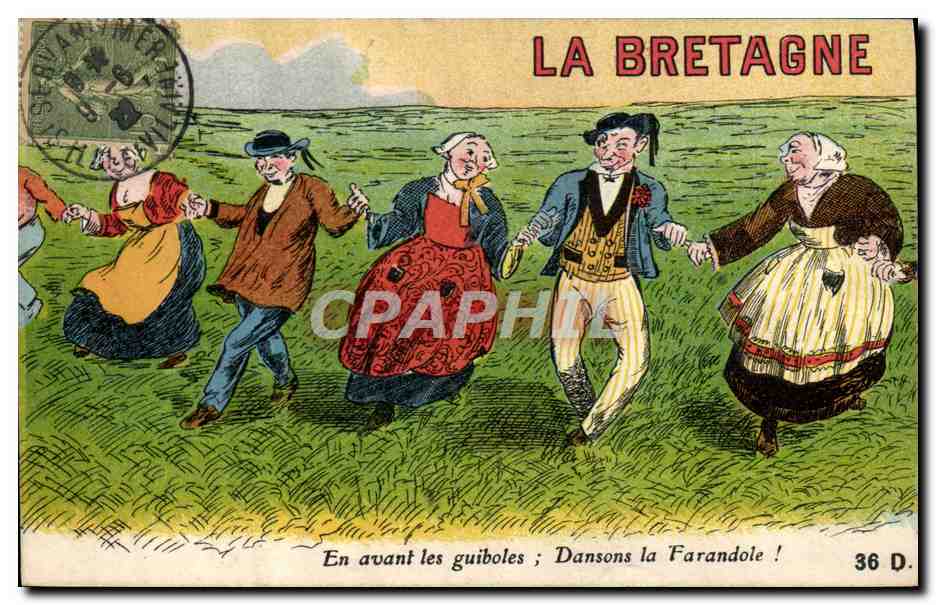 CPA Bretagne En avant les guiboles Farandole Folklore