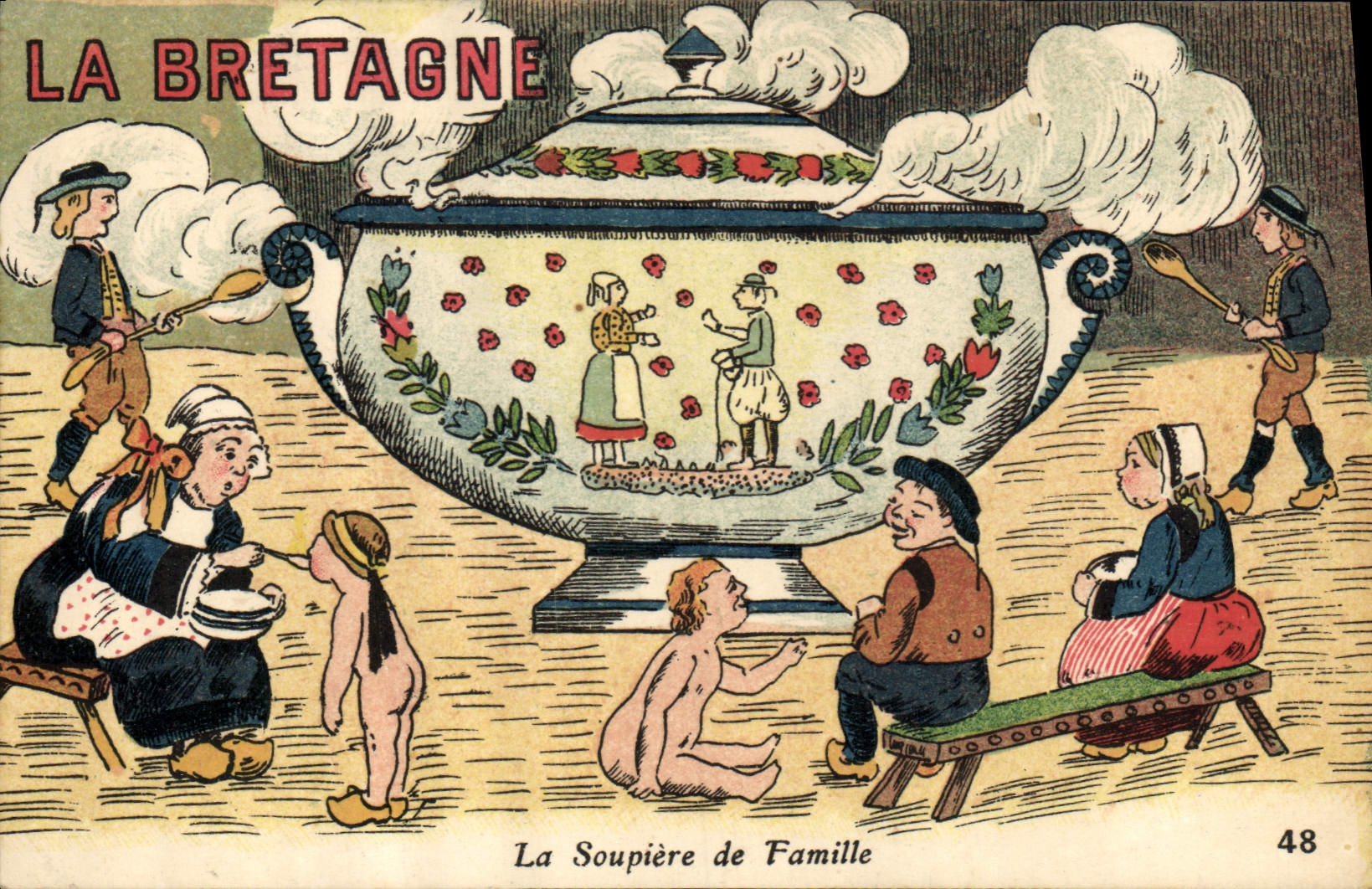 CPA Bretagne La soupiere de famille Folklore