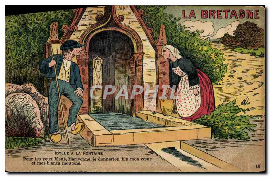 CPA Bretagne Idylle a la fontaine Folklore