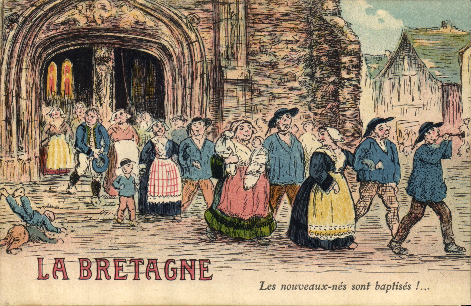 CPA Bretagne Les nouveaux nes sont baptises Folklore
