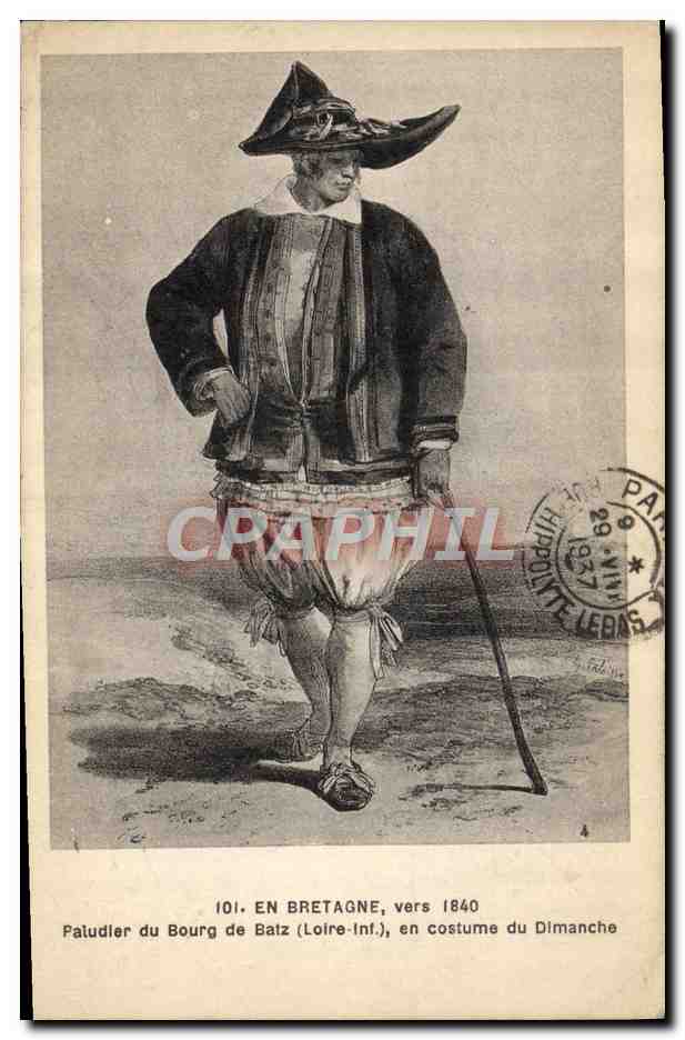 CPA Bretagne vers 1840 Paludier de Bourg en Batz en costume du dimanche Folklore