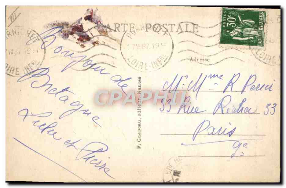 CPA Bretagne vers 1840 Paludier de Bourg en Batz en costume du dimanche Folklore — Verso