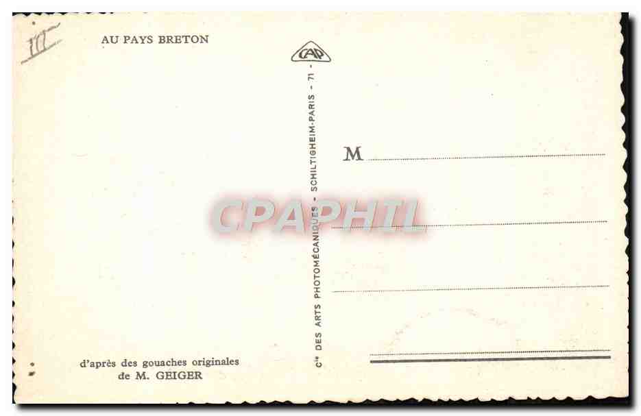 CPA Au pays Breton Geiger Folklore — Verso