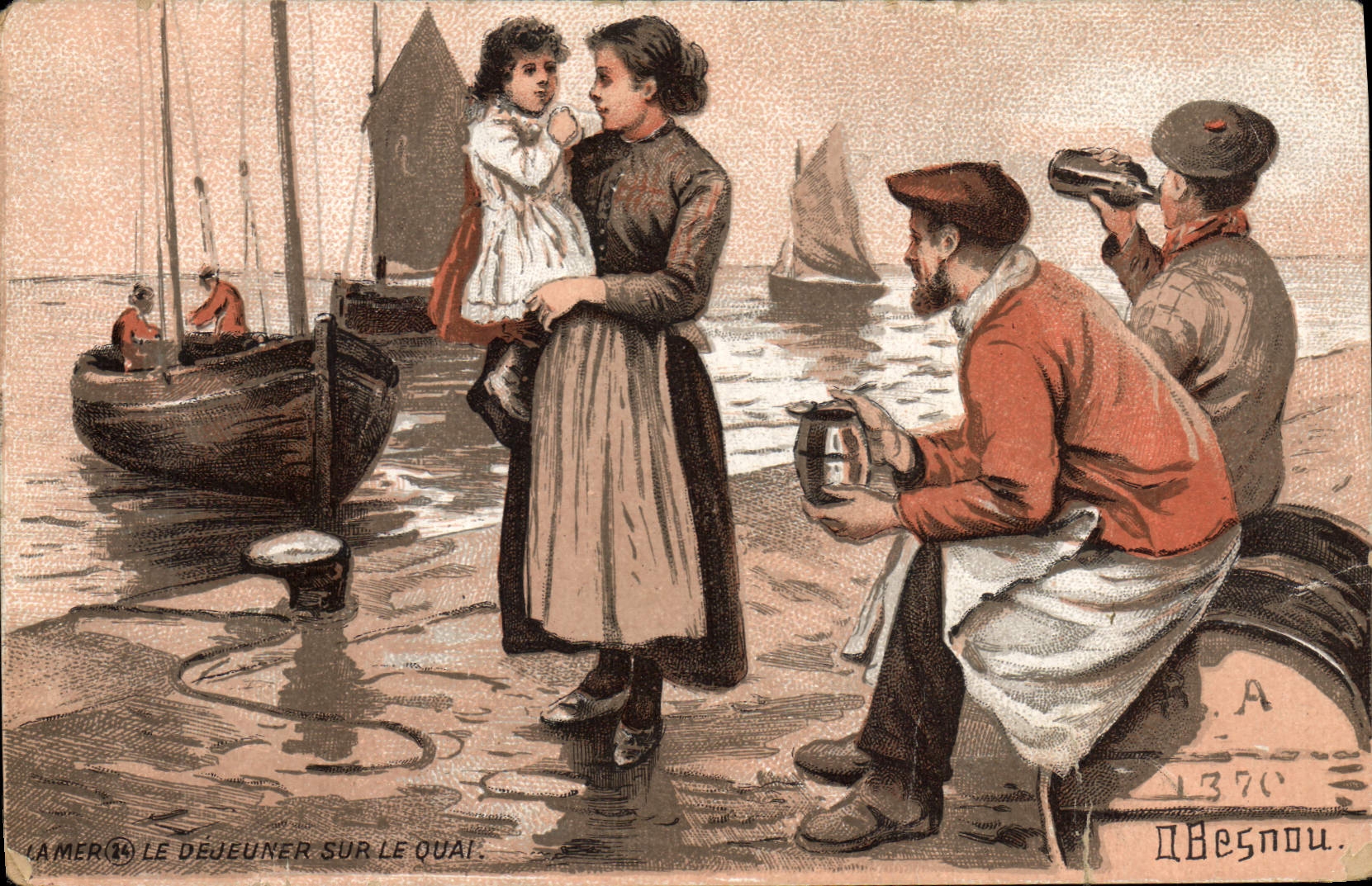 CPA Bretagne Le dejeuner sur le quai Folklore