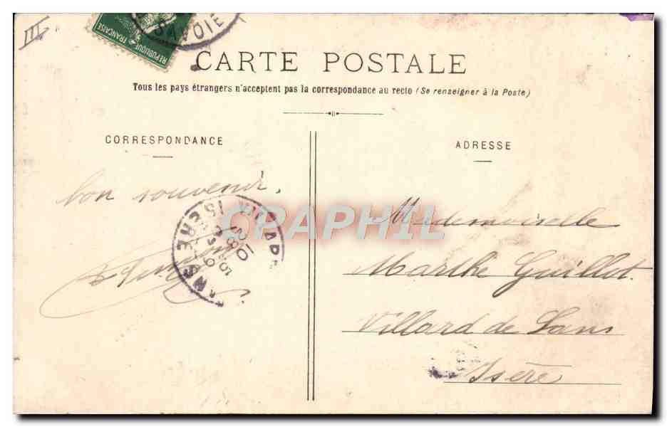 CPA Pont de Beauvoisin Place d'armes et magasin des tabacs  — Rückseite
