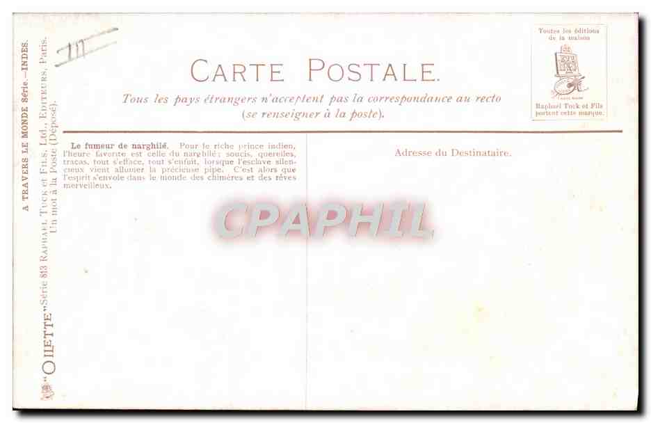 CPA Folklore Le fumeur de narghile  — Verso