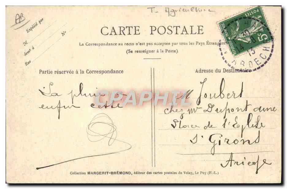 CPA Le berger du village  — Verso