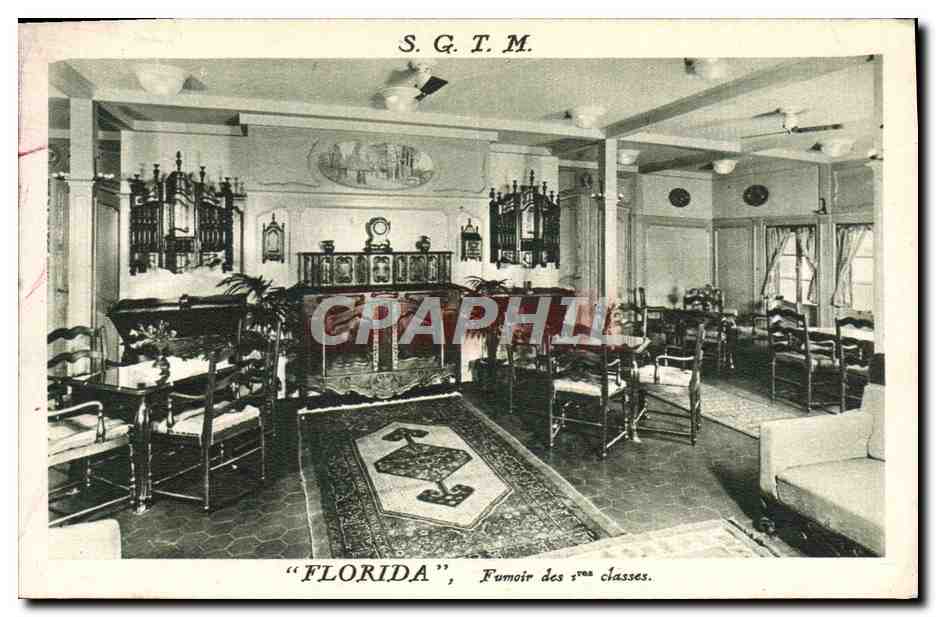 S.G.T.M. — « FLORIDA », Fumoir des 1ères classes — Société Générale de Transports Maritimes à Vapeur