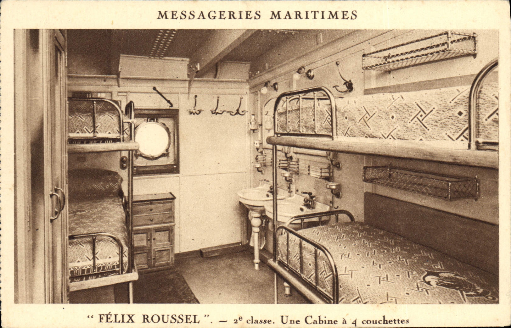 Cabine à 4 couchettes — 2e classe — Messageries Maritimes
