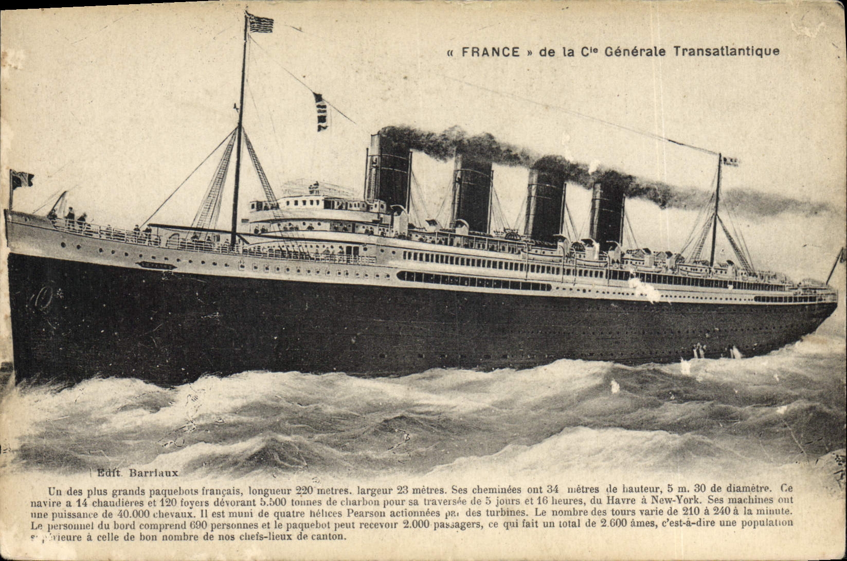 Le paquebot « FRANCE » de la Cie Générale Transatlantique — Éd. Barrfaux