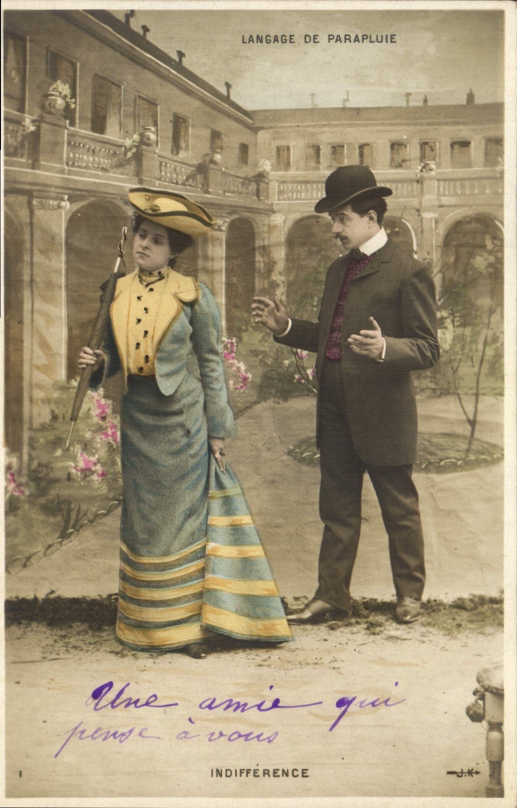 CPA Fantaisie Femme Langage de parapluie
