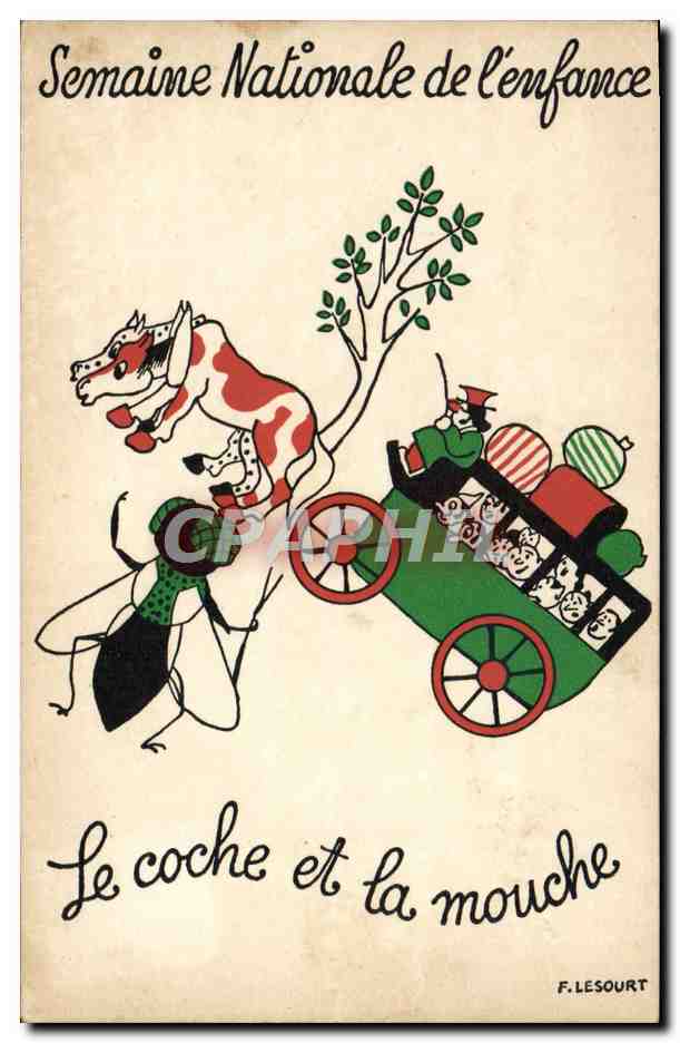 CPA Fantaisie Illustrateur Semaine nationale de l'enfance Le coche et la mouche