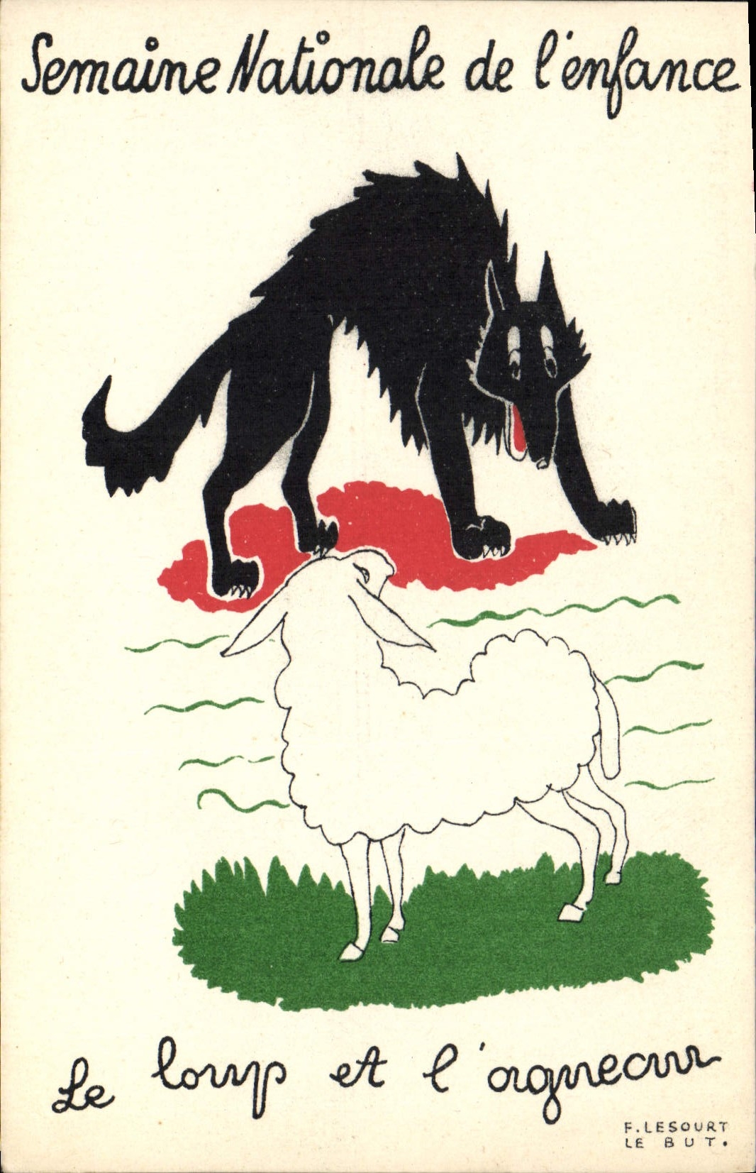 CPA Fantaisie Illustrateur Semaine nationale de l'enfance Le loup et l'agneau