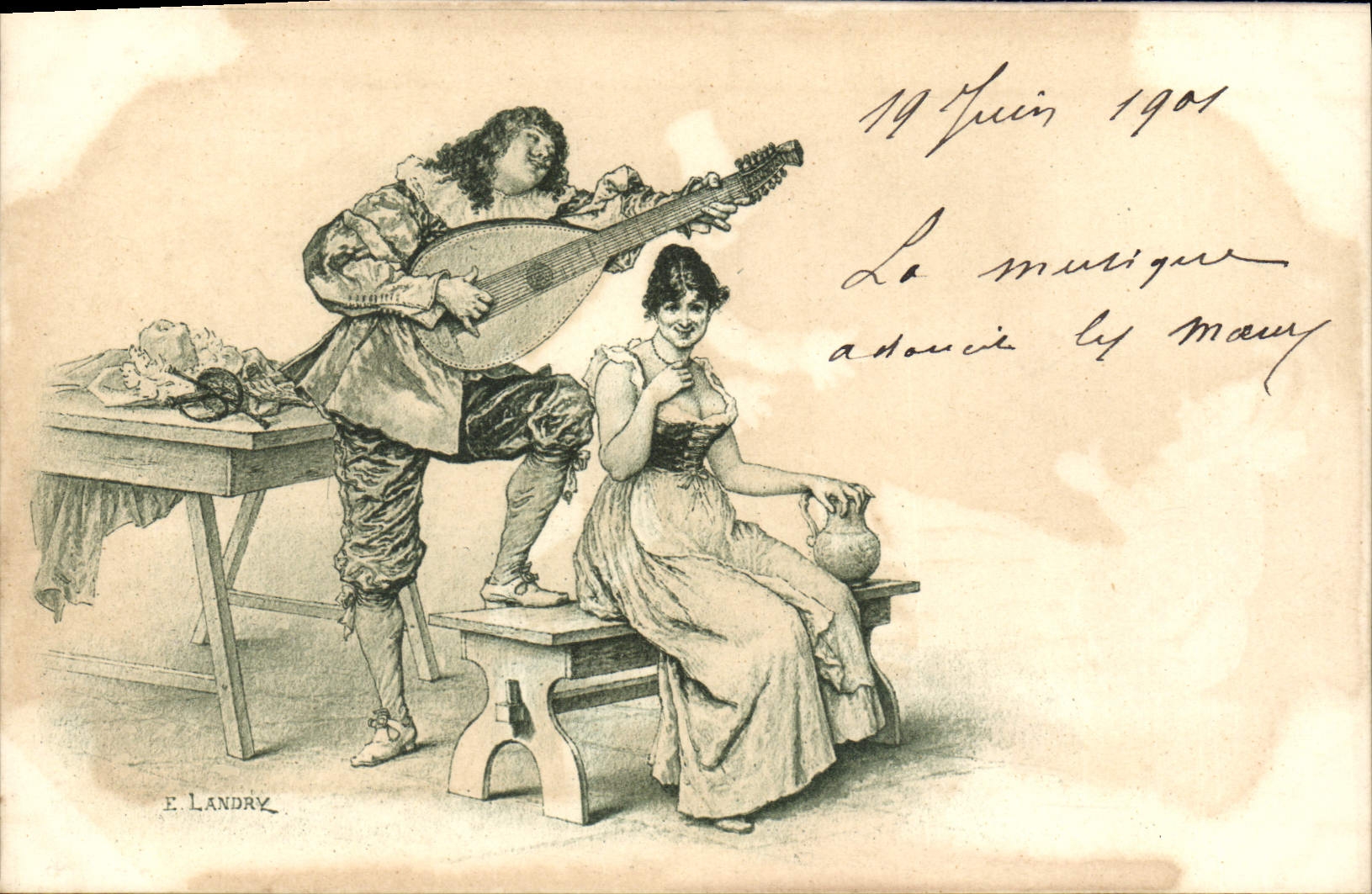 CPA Fantaisie Illustrateur landry Femme Mandoline 