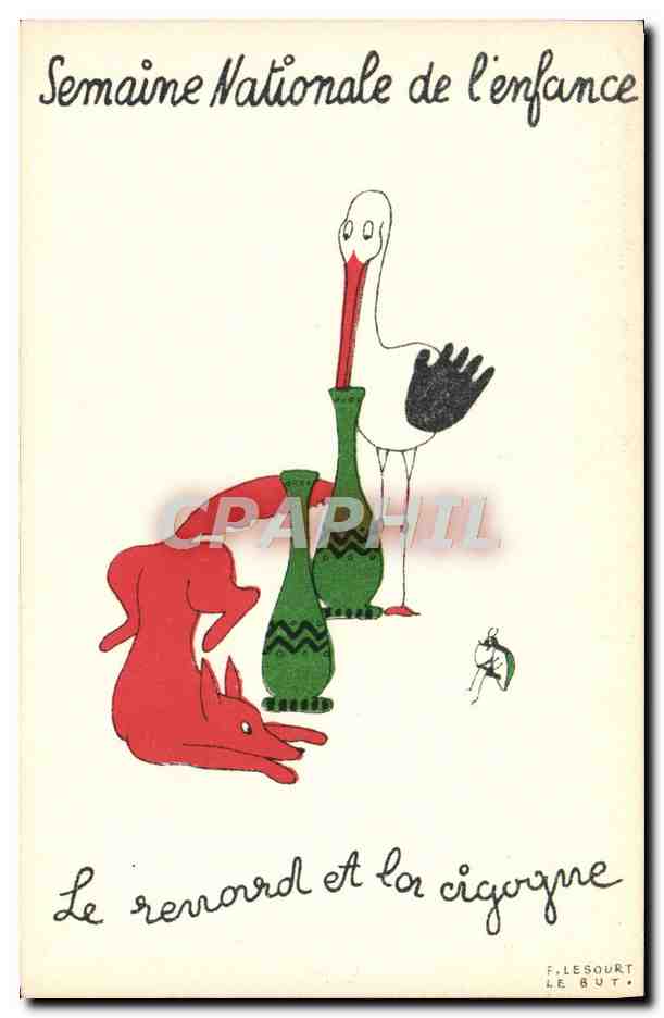 CPA Fantaisie Illustrateur Semaine nationale de l'enfance Le renard et la cigogne 