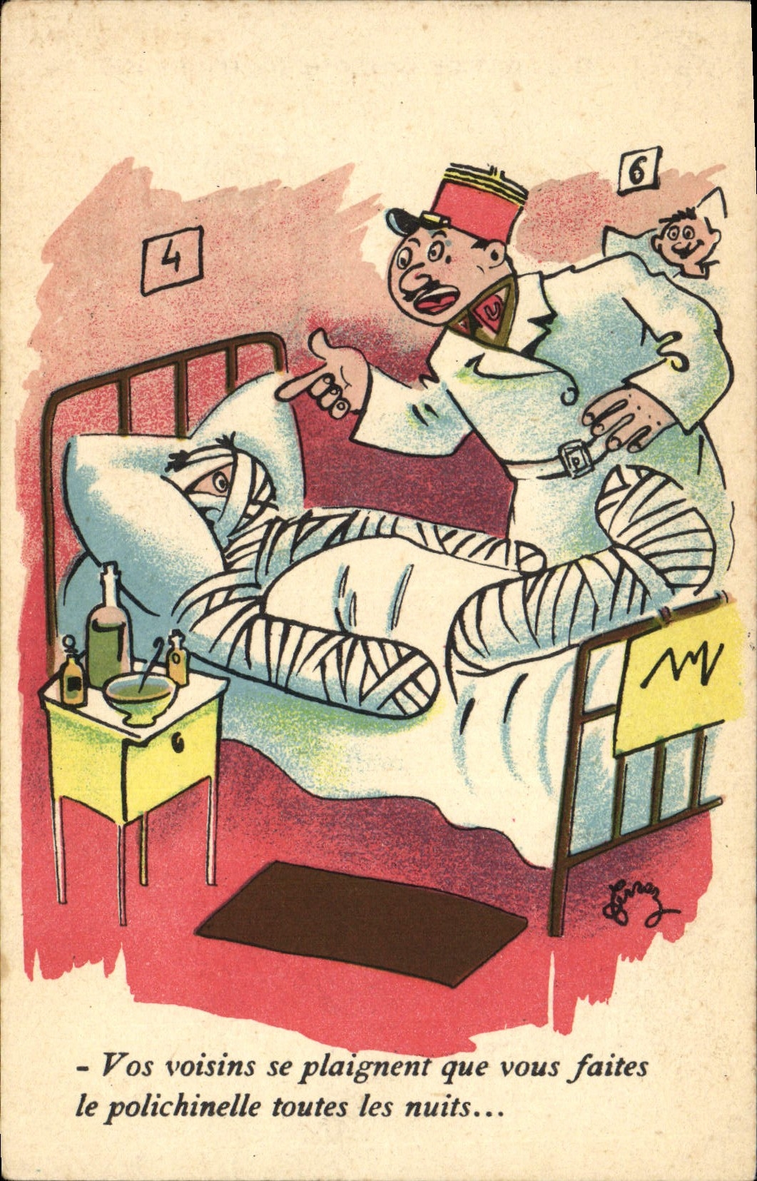 Soldat en lit de malade — caricature militaire — Collection Comique Militaire n°166 - Anverso