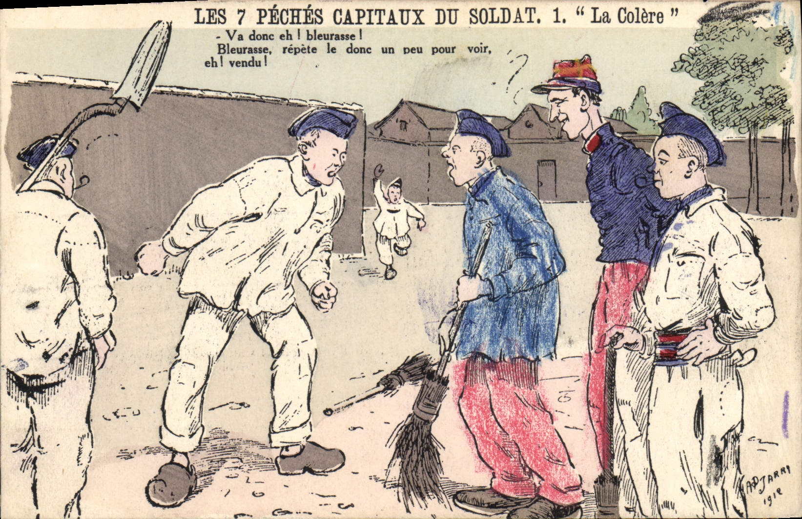 Les 7 Péchés Capitaux du Soldat. 1. "La Colère" — caricature militaire — Kadjaray, 1912