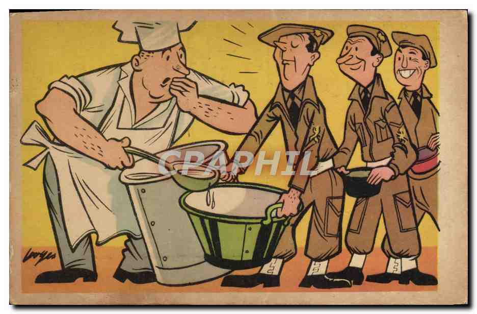 Cuisinier et soldats — caricature humoristique — Borys
