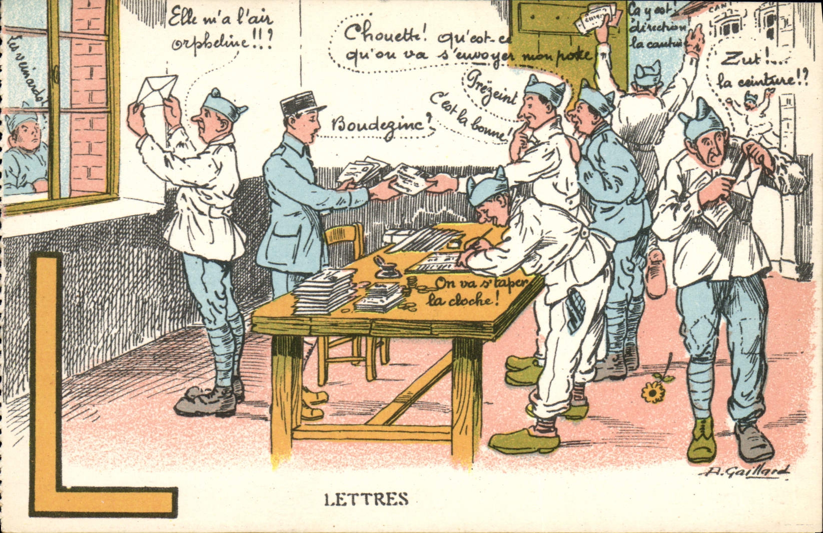 Soldats en uniforme — scène humoristique avec lettres — A. Gastard