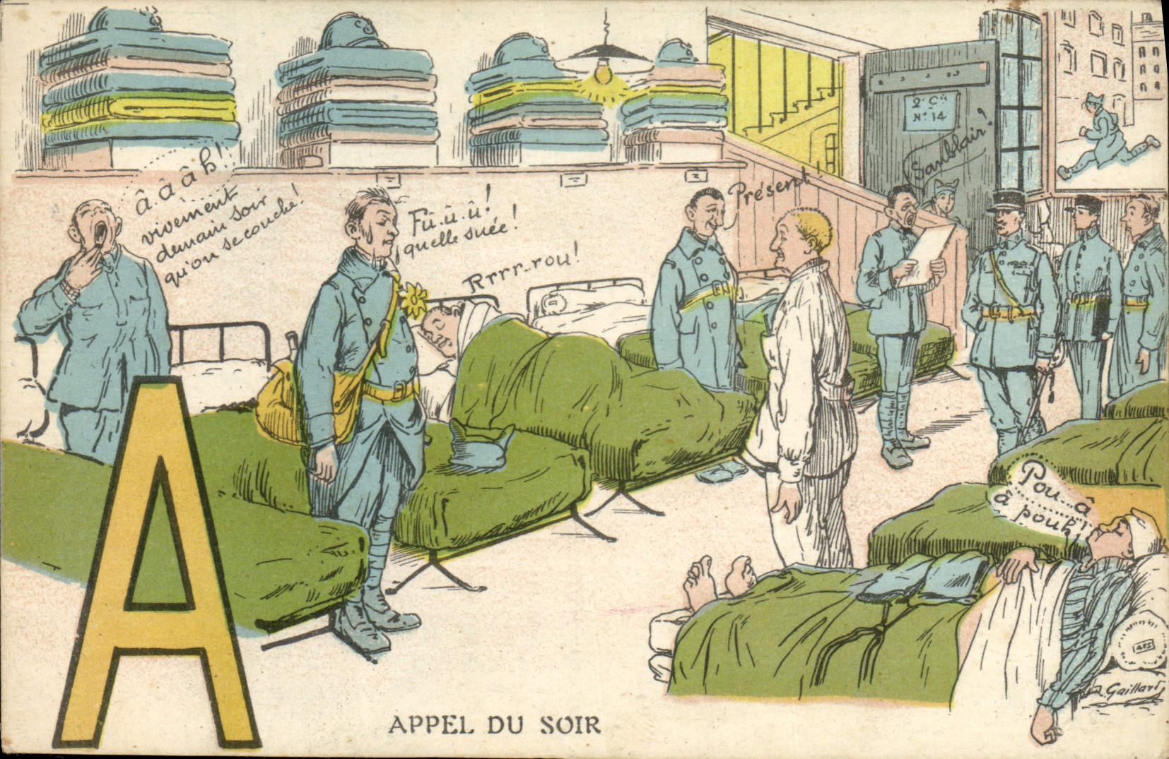 Appel du soir — scène de camp militaire — éditeur Gaillbert, N° 14