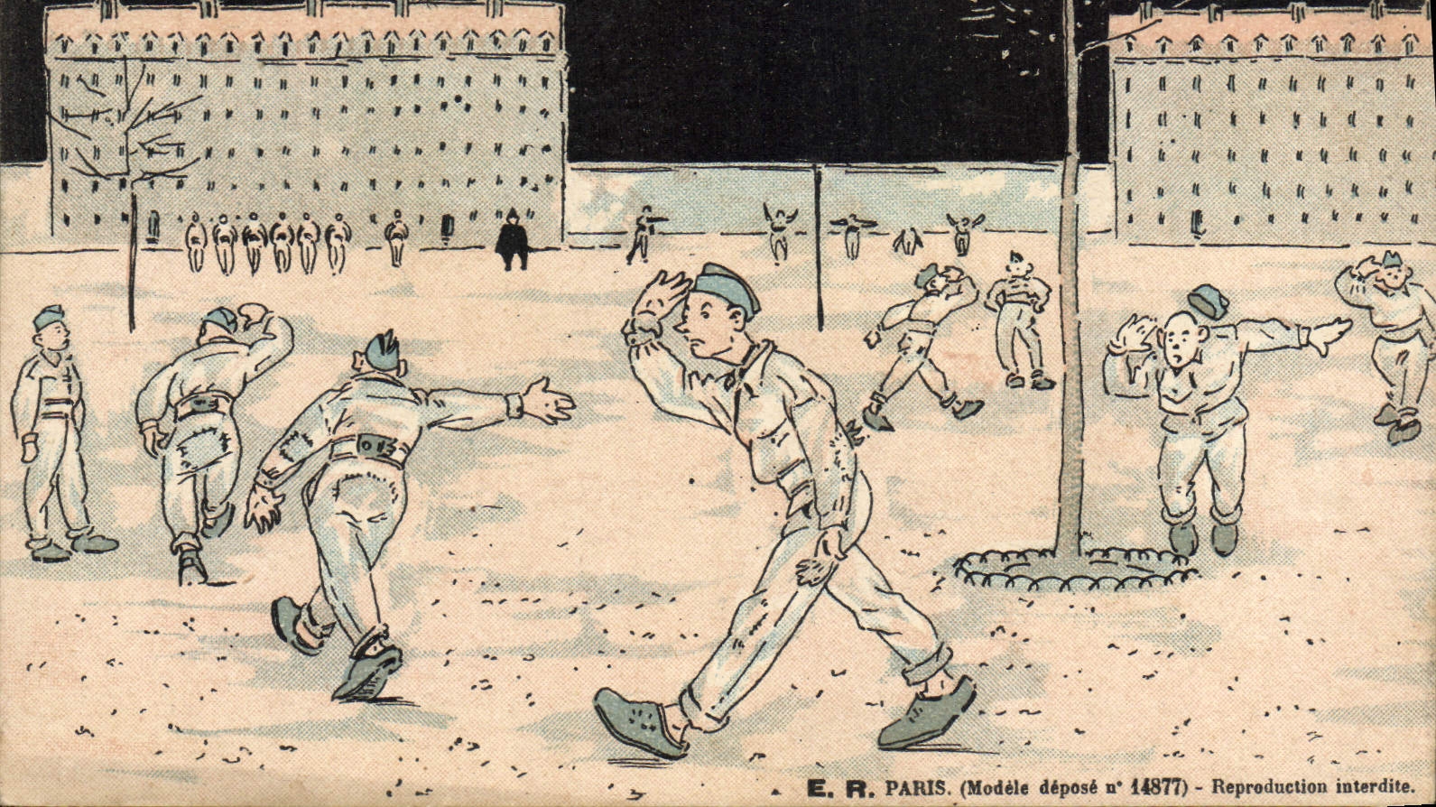 Soldats en exercice — Paris — E.R. Paris (Modèle déposé n° 14877)