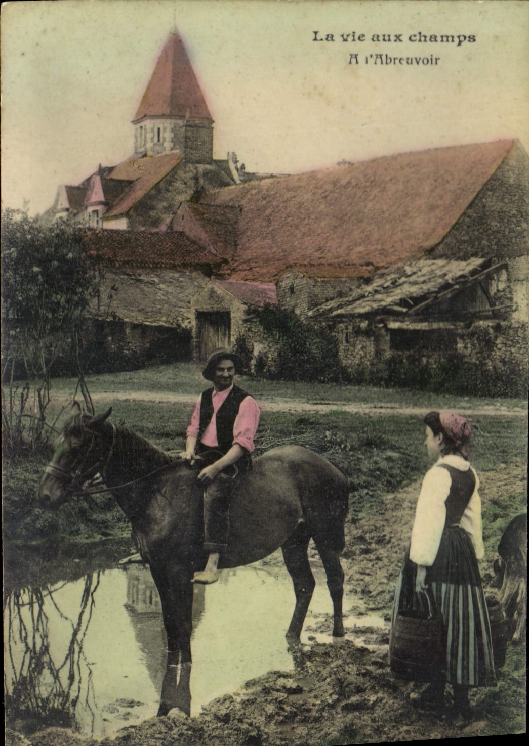 CPA Folklore La vie aux champs A l'abreuvoir Cheval