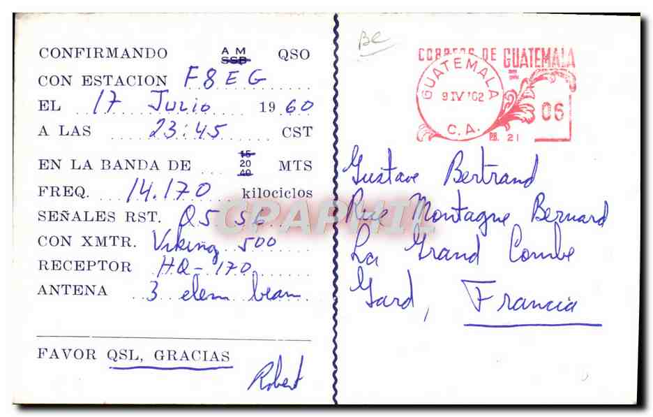 CPA Telegraphie TG9RK Guatemala — Rückseite