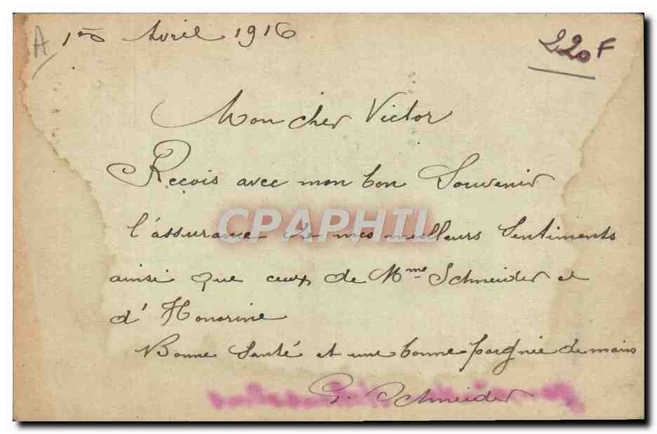 Carte Postale Semeuse 10c pour Victor Gonfrey Meschede — Rückseite