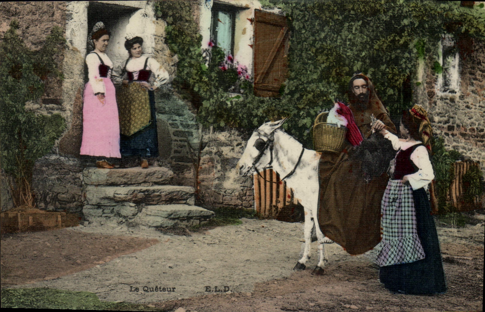 CPA Folklore Le Queteur Ane Mule Mendiant