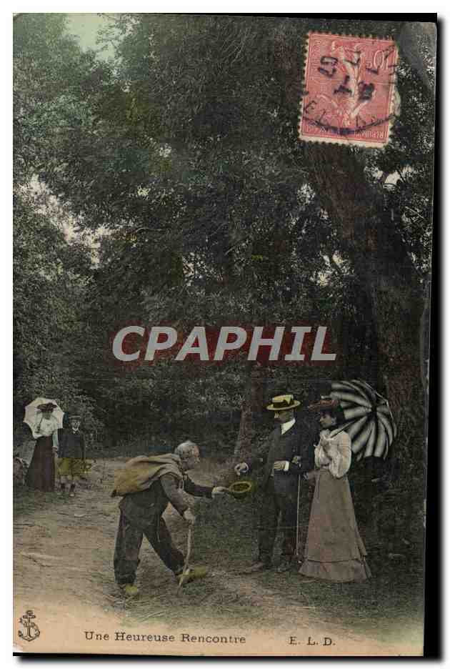 CPA Folklore Une heureuse rencontre Mendiant