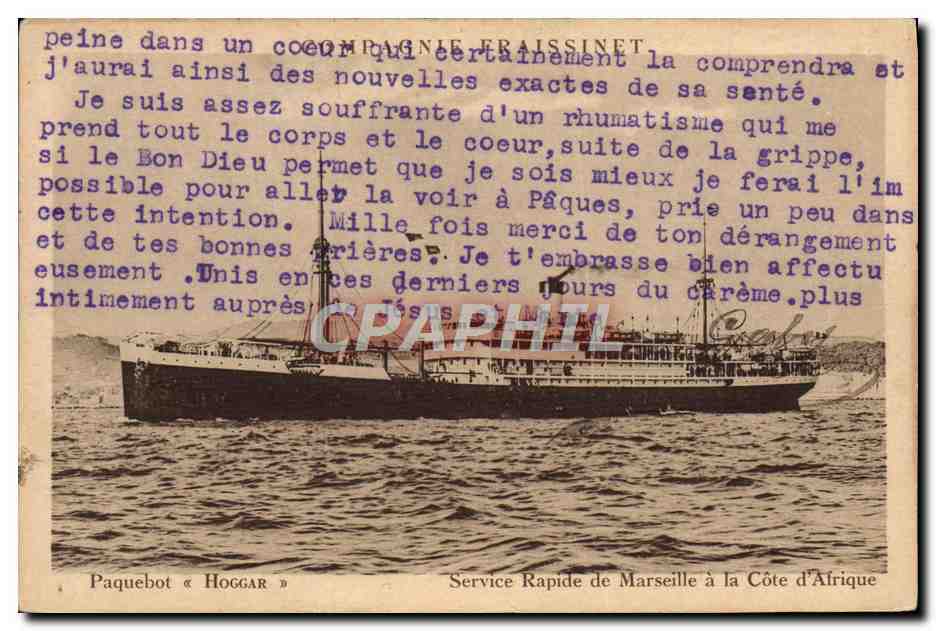 CPA Bateau Paquebot Hoggar Service rapide de Marseille a la Cote d'Afrique