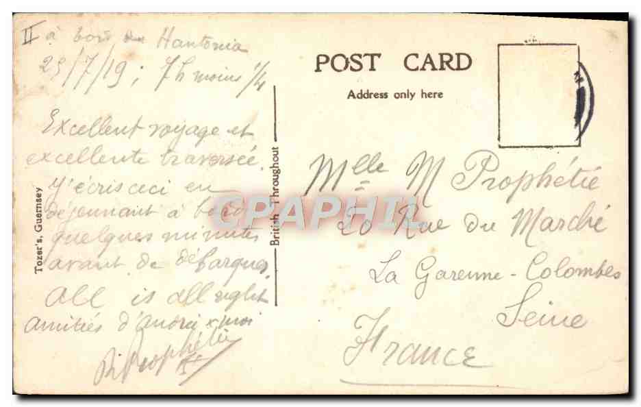 CPA Bateau Paquebot L 1 s W Ry RMSS Hantonia — Reverso