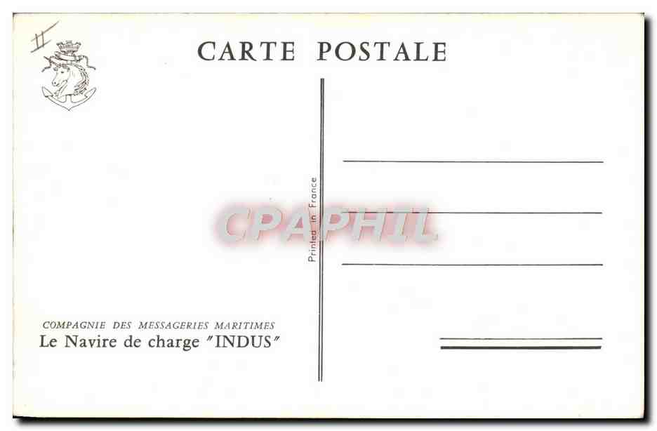 CPA Bateau Compagnie des Messageries Maritimes Le navire de charge Indus  — Back