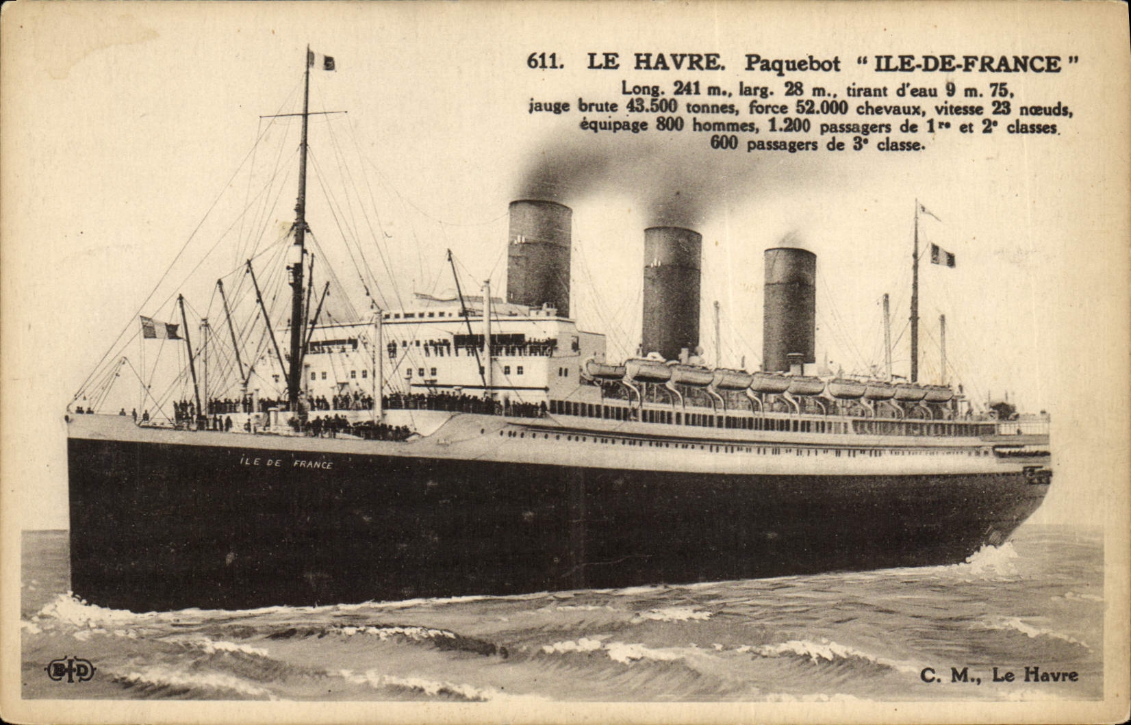 CPA Bateau Paquebot Ile de France Le Havre 