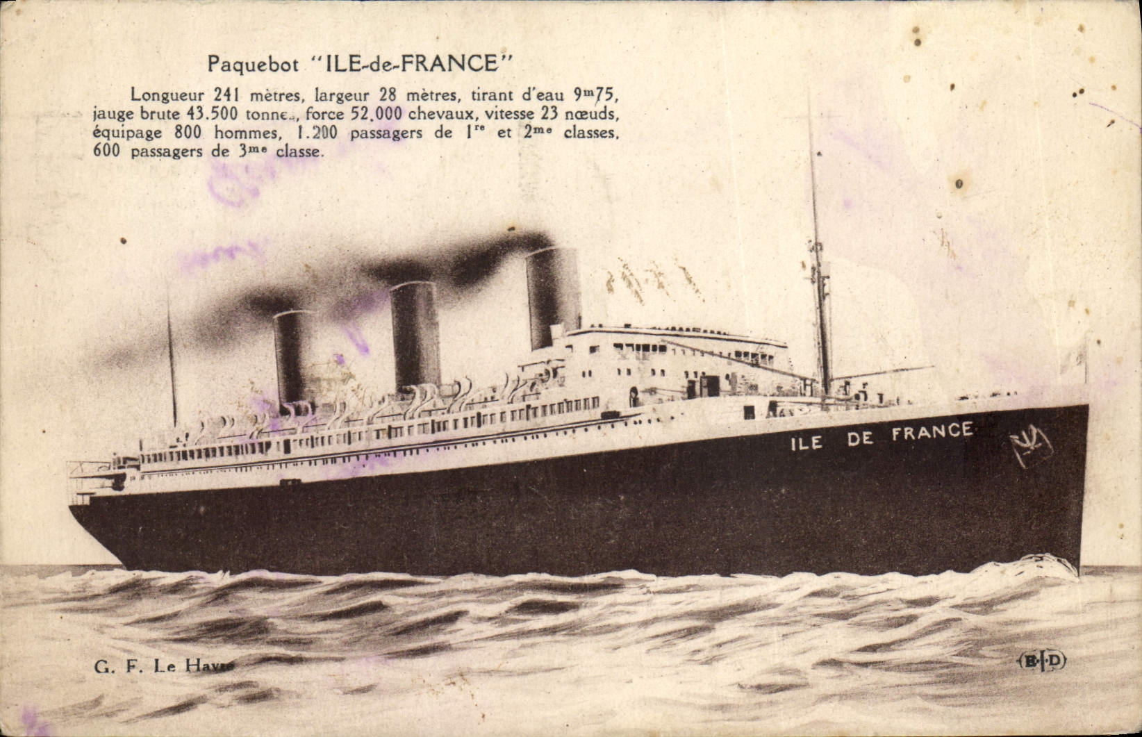 Paquebot "ILE-de-FRANCE" — G. F. Le Havre — (B-D)