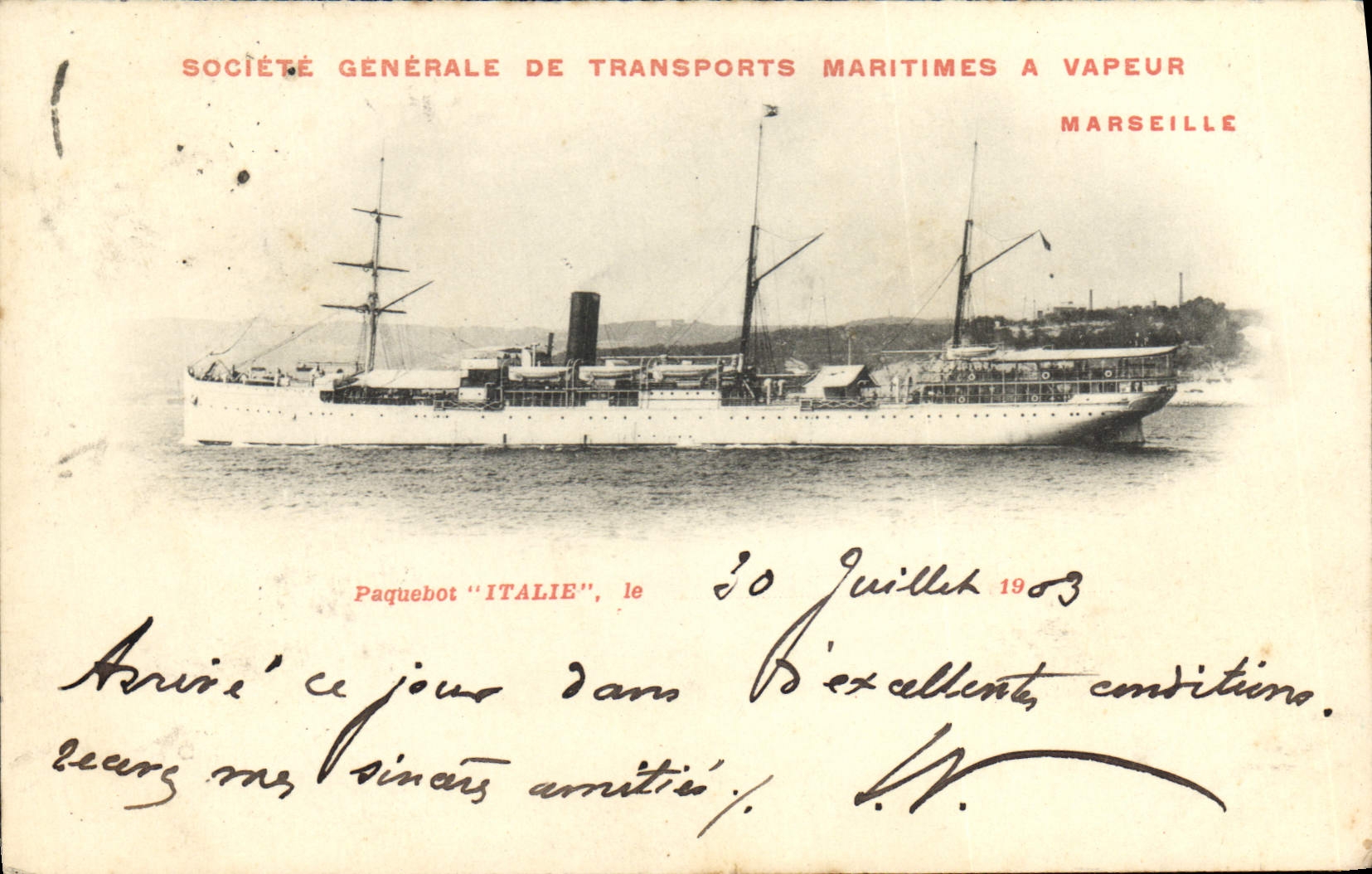 Buque "ITALIE" — Sociedad General de Transportes Marítimos a Vapor — Marsella