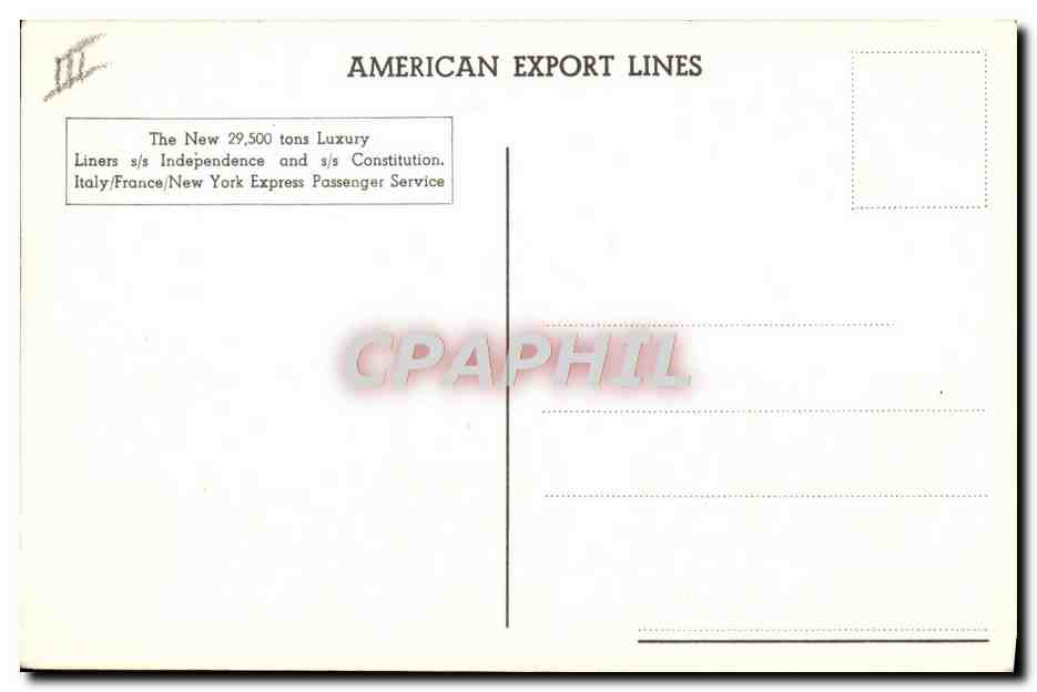CPA Bateau Paquebot SS Independence and SS Constitution — Verso