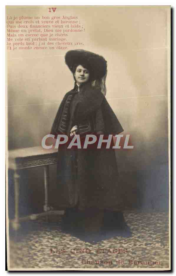 Femme en manteau et chapeau — Chanson de Beranger — Éditeur non identifié, n° IV