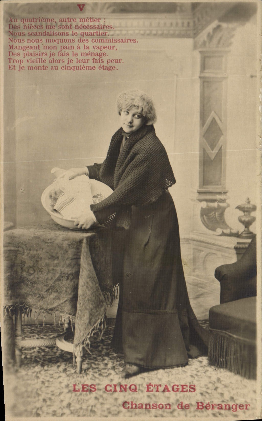CPA Fantaisie Femme Les cinq etages Chanson de Beranger