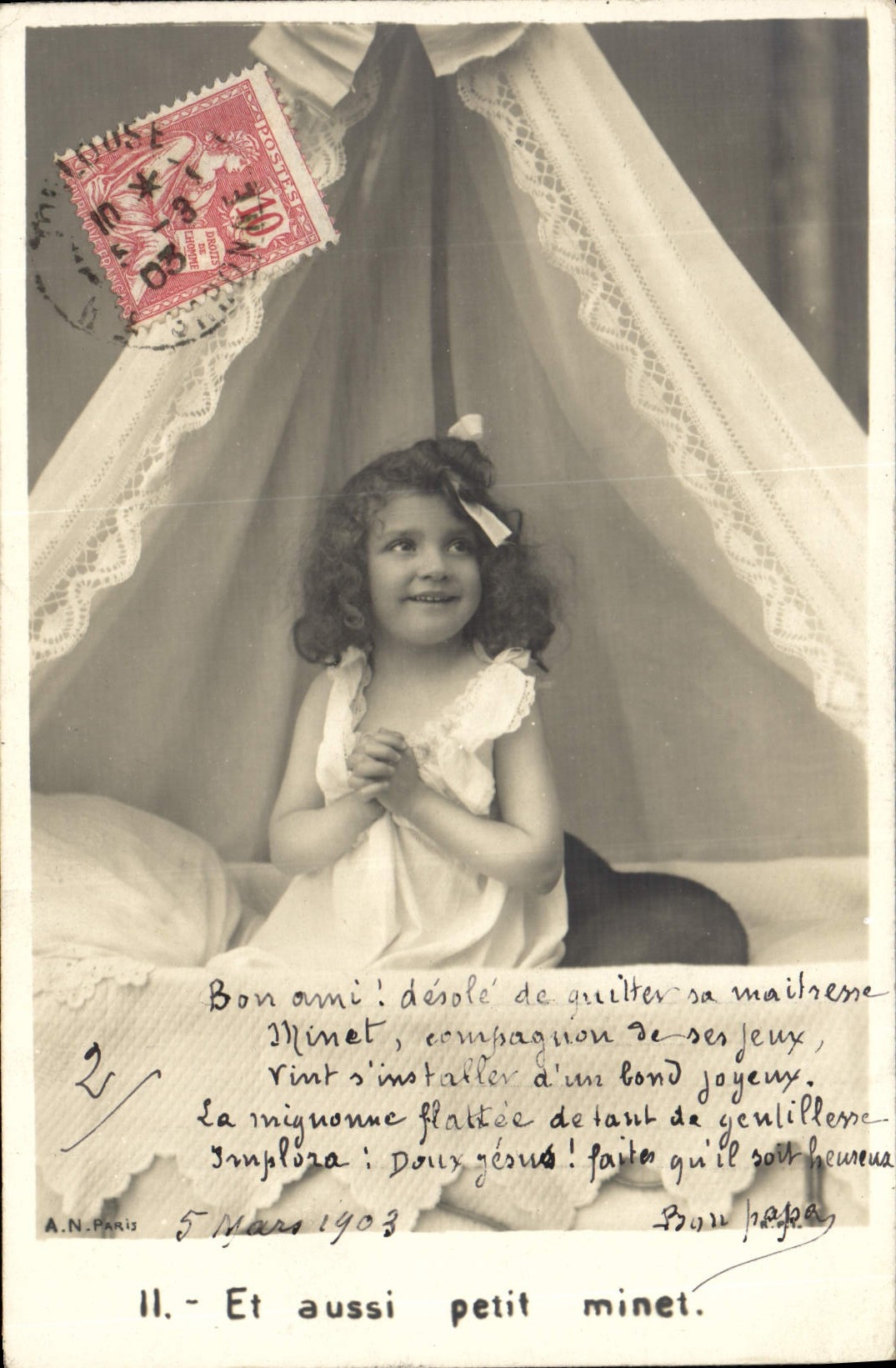 CPA Fantaisie Enfant Chat Chaton Minet