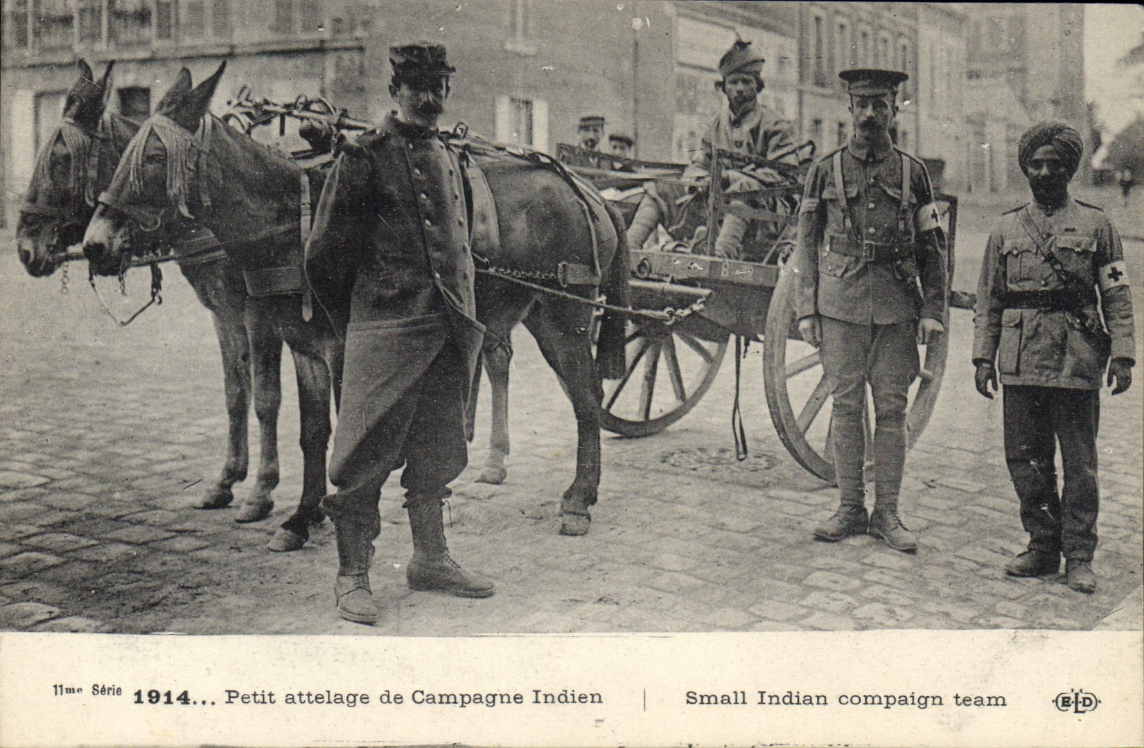 CPA Ane Mule Petit attelage de campagne indien Militaria Croix Rouge