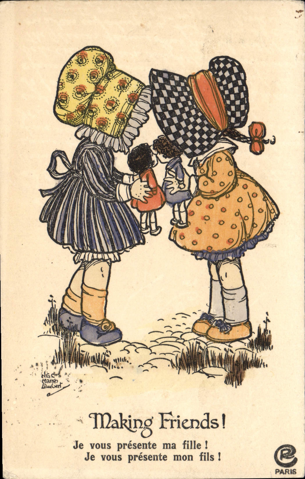 CPA Fantaisie Illustrateur Enfants Making Friends