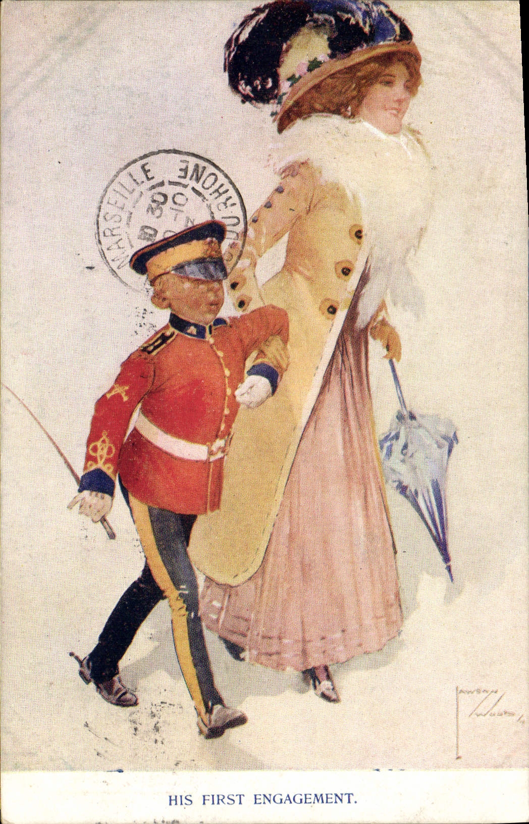 CPA Fantaisie Illustrateur Femme Enfant Soldat Militaria