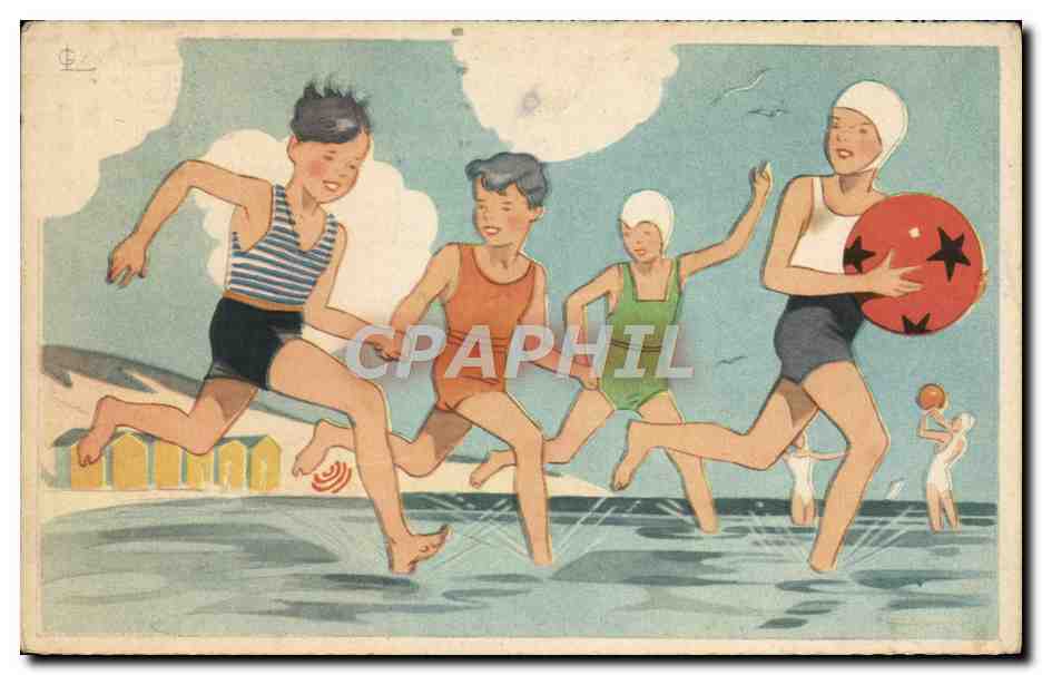 CPA Fantaisie Illustrateur Enfants a la plage 