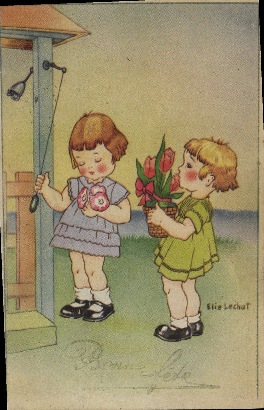 Zwei Kinder mit Blumen — Élie Lechat