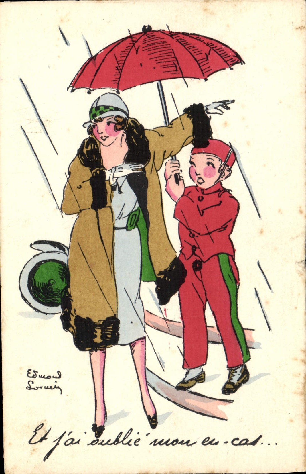 CPA Fantaisie Illustrateur Femme Parapluie