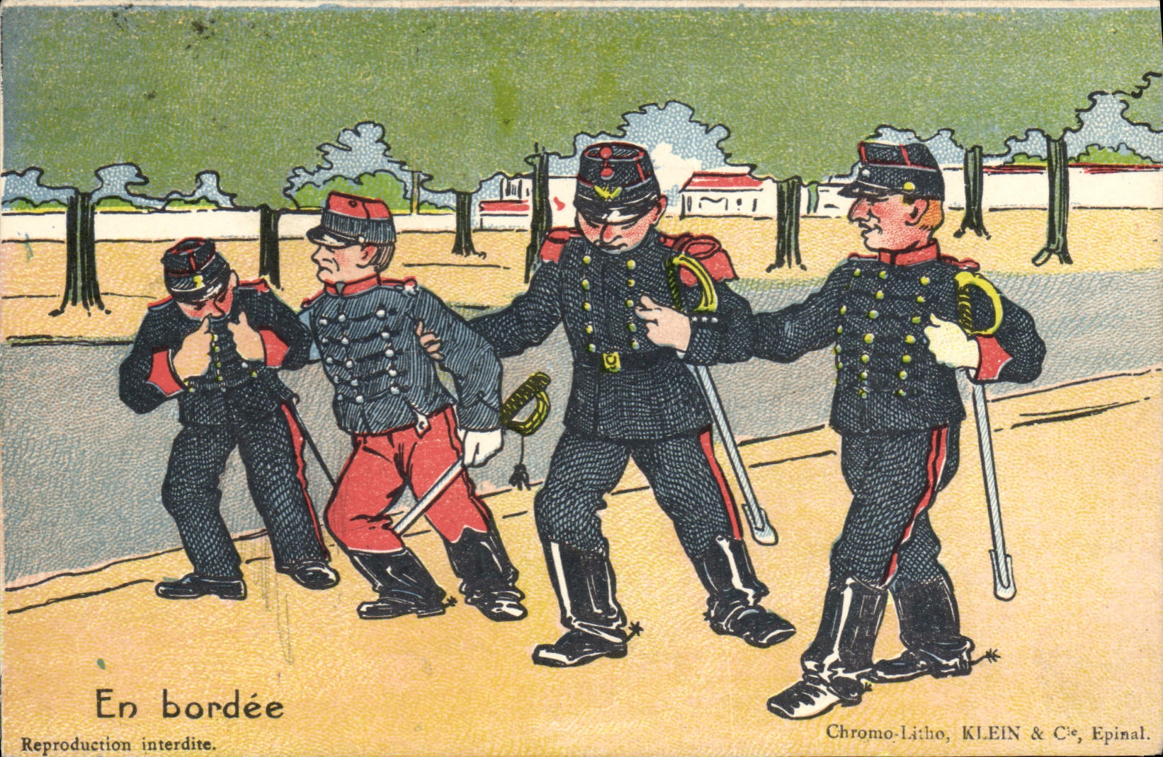 En bordée — soldats en parade — Chromo-Litho, KLEIN & Cie, Epinal
