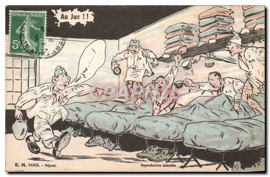 Scène de soldats en réquisition — caricature politique — E. A. PARIS, Déposé.
