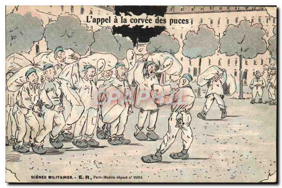 Aufruf zur Läusearbeit — Militärszenen — E.R., Paris (Depositiertes Modell Nr. 15354)