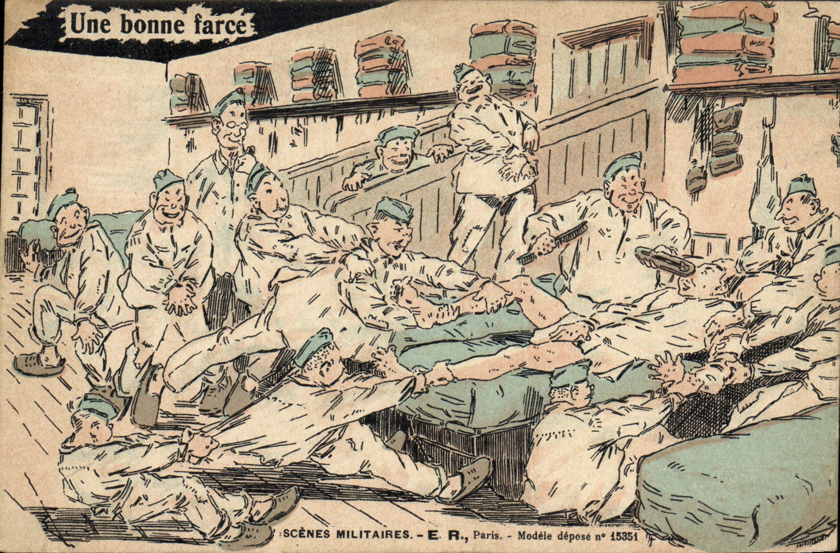 Une bonne farce — Scènes militaires — E.R., Paris, Modèle déposé n° 15351